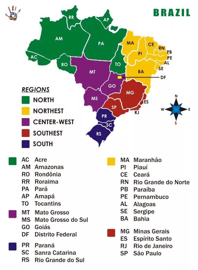 Сколько стран в бразилии. Административно-территориальное деление Бразилии. Штаты Бразилии на карте. Административное деление Бразилии. Районы Бразилии.
