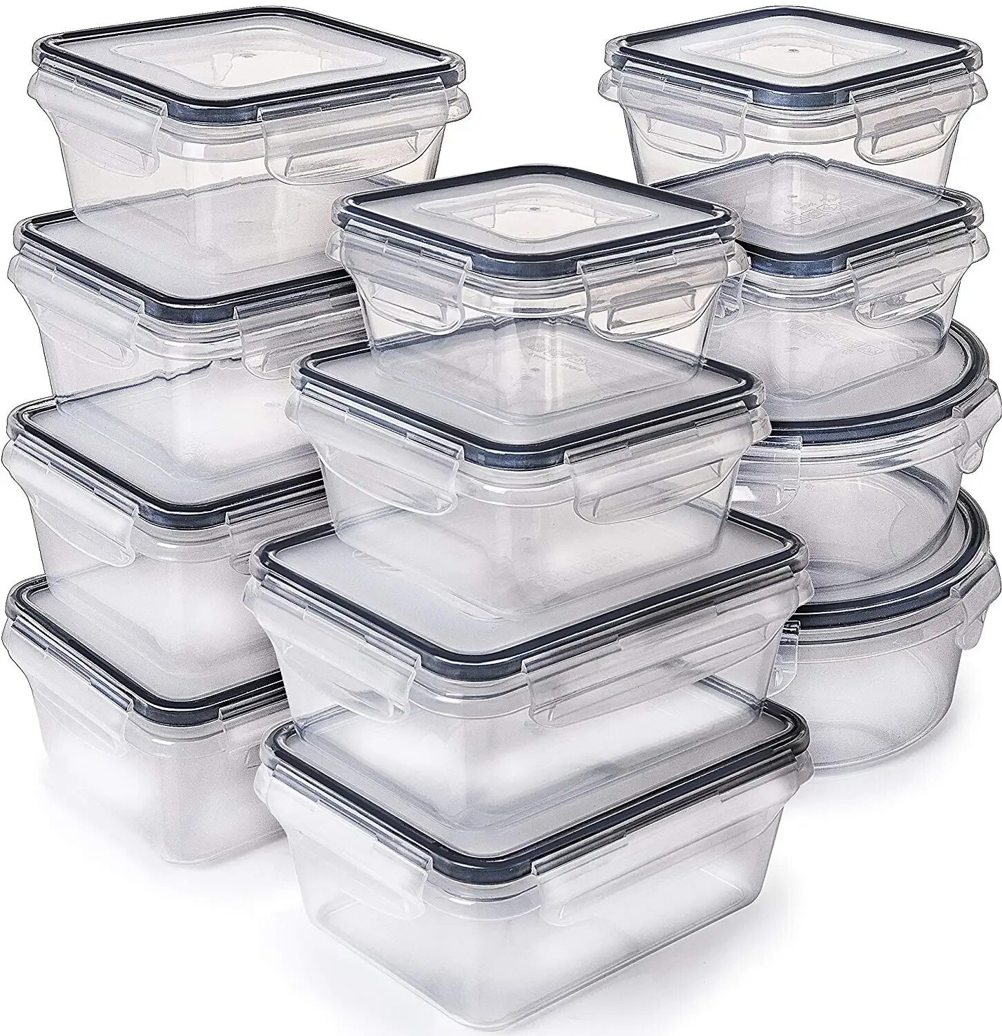 Food Container 12шт. Набор контейнеров герметичных на защелках 3шт (0,8л 1,6л 2,75л). Пластиковый. Контейнер для пищи пластиковый.