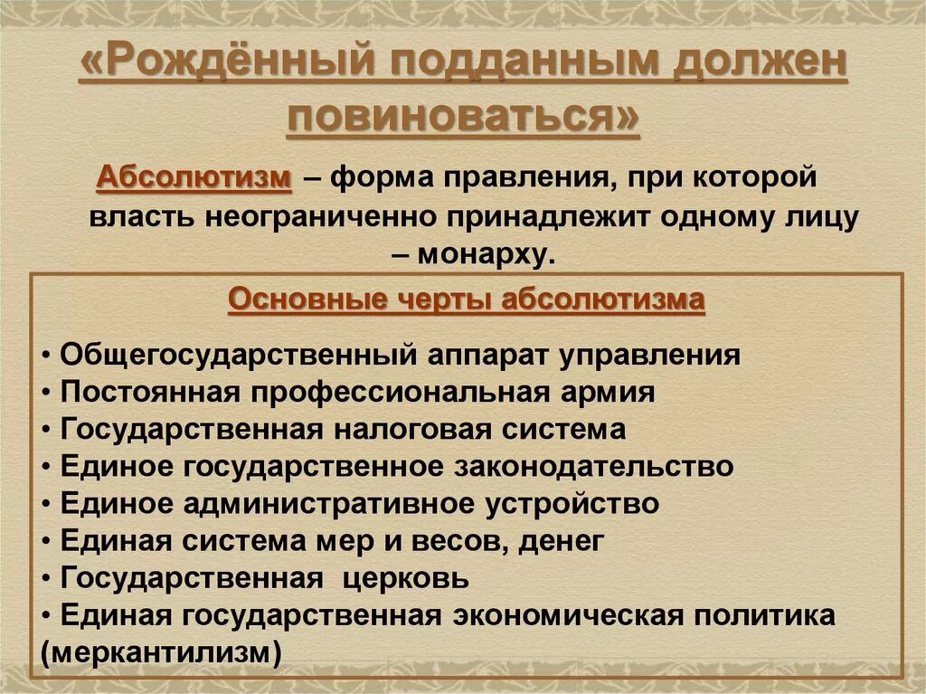 Абсолютизм. Рождённый подданным должен повиноваться. Усиление королевской власти в XVI-XVII ВВ.. Абсолютизм форма правления.