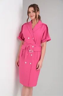 Платье женское полуприлегающего силуэта на двубортной застёжке, воротником ...