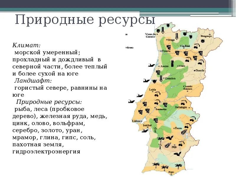 Минеральные ресурсы Португалии карта. Природные ресурсы Португалии карта. Карта ископаемых Португалии. Природные зоны Португалии 7 класс.