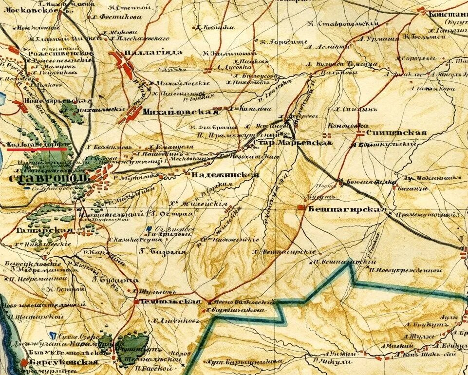 Карта Ставрополя Ставропольский край хутора. Карты старых поселений Ставропольского края. Немецкая колония Глюксталь. Ставропольский край карта 18 век.