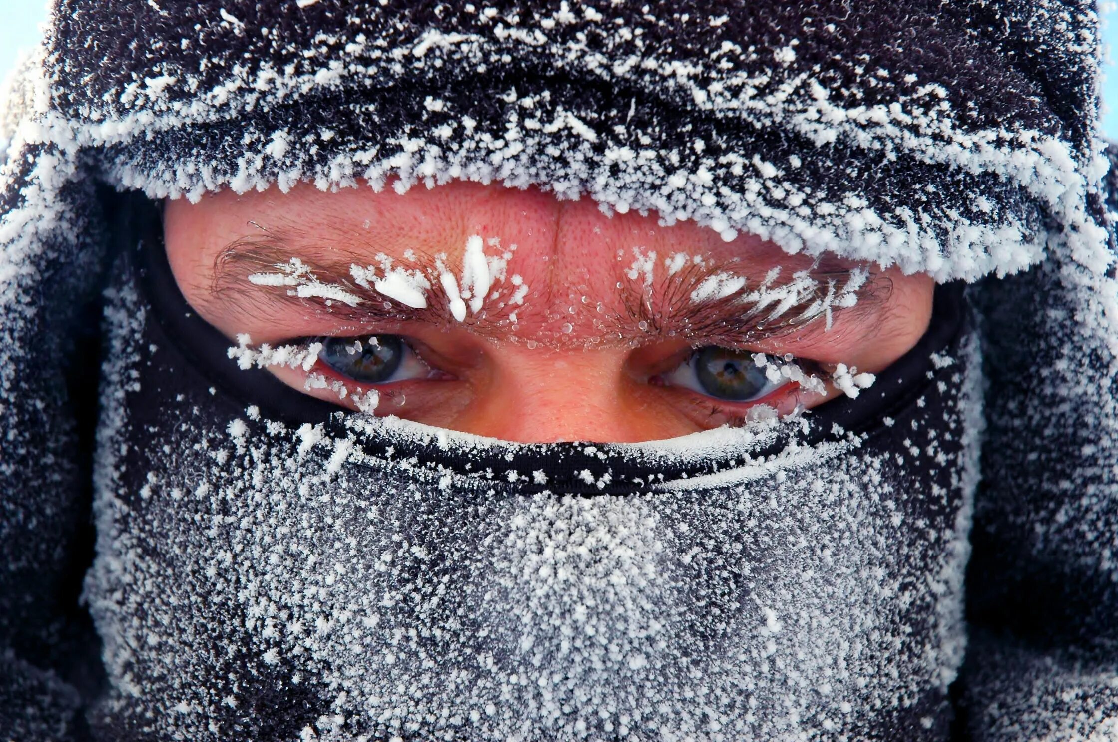 Человек в инее. Иней на лице. Иней на глазах. Low cold