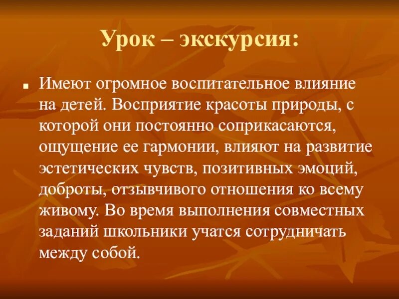 Проведение урока экскурсии