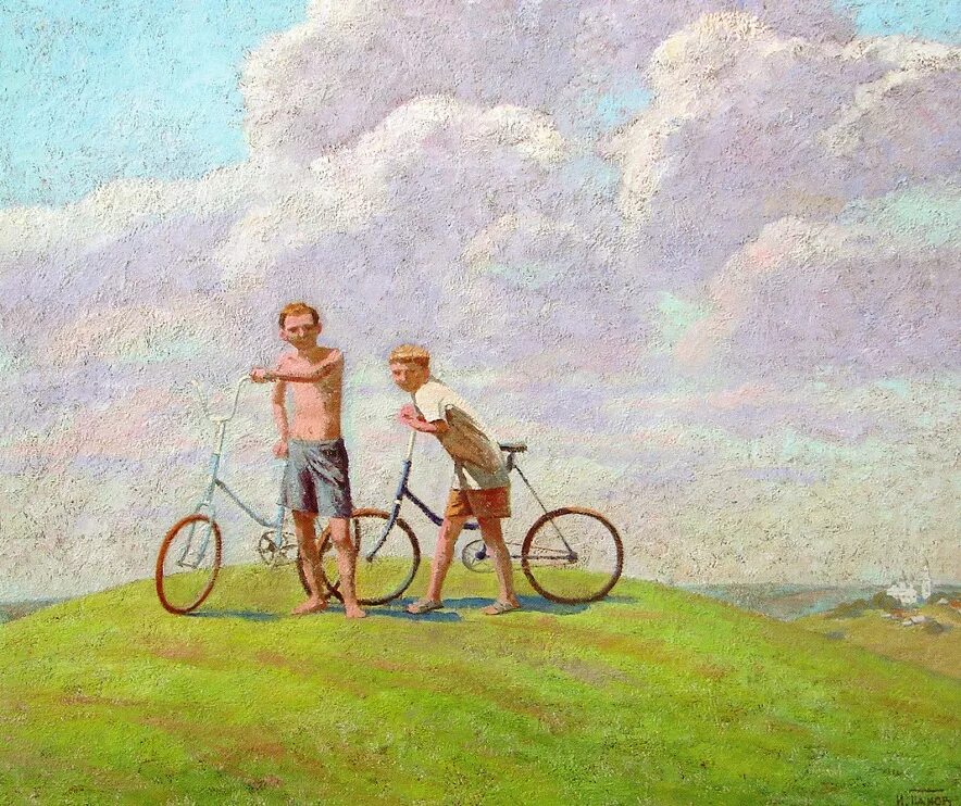 Корне вейдеман художник. Прогулка рисунок. Велосипедная прогулка рисунок. Лето живопись. Велосипедисты в живописи.