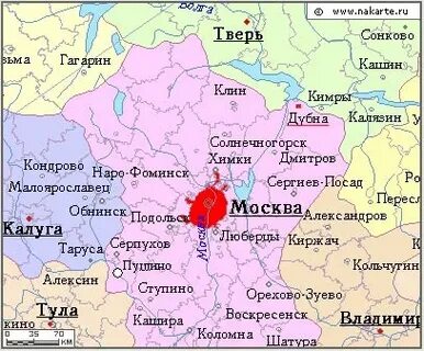 Дубна на карте московской