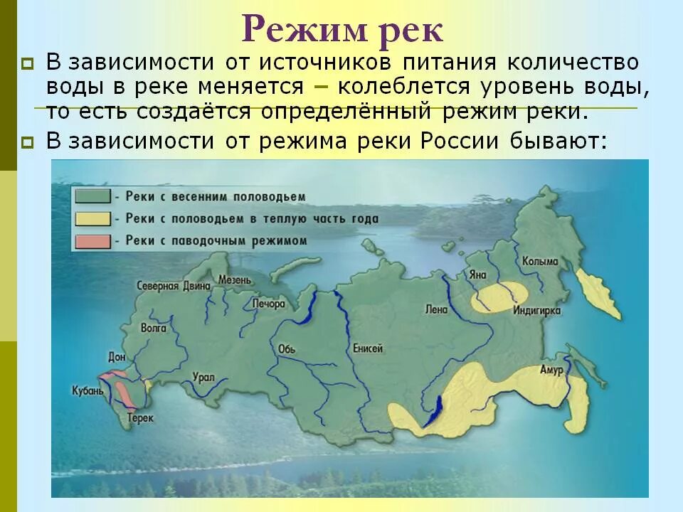 Режим реки. Характеристики режима реки. Режим рек России. Питание и режим рек России. Какой режим реки енисей