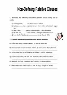 Defining non defining relative clauses exercises