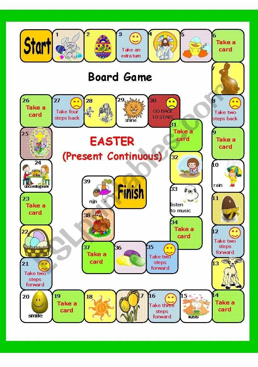 Continuous game for kids. Easter Board game. Present Continuous Board game. Present Continuous Board game for Kids. Board game present.