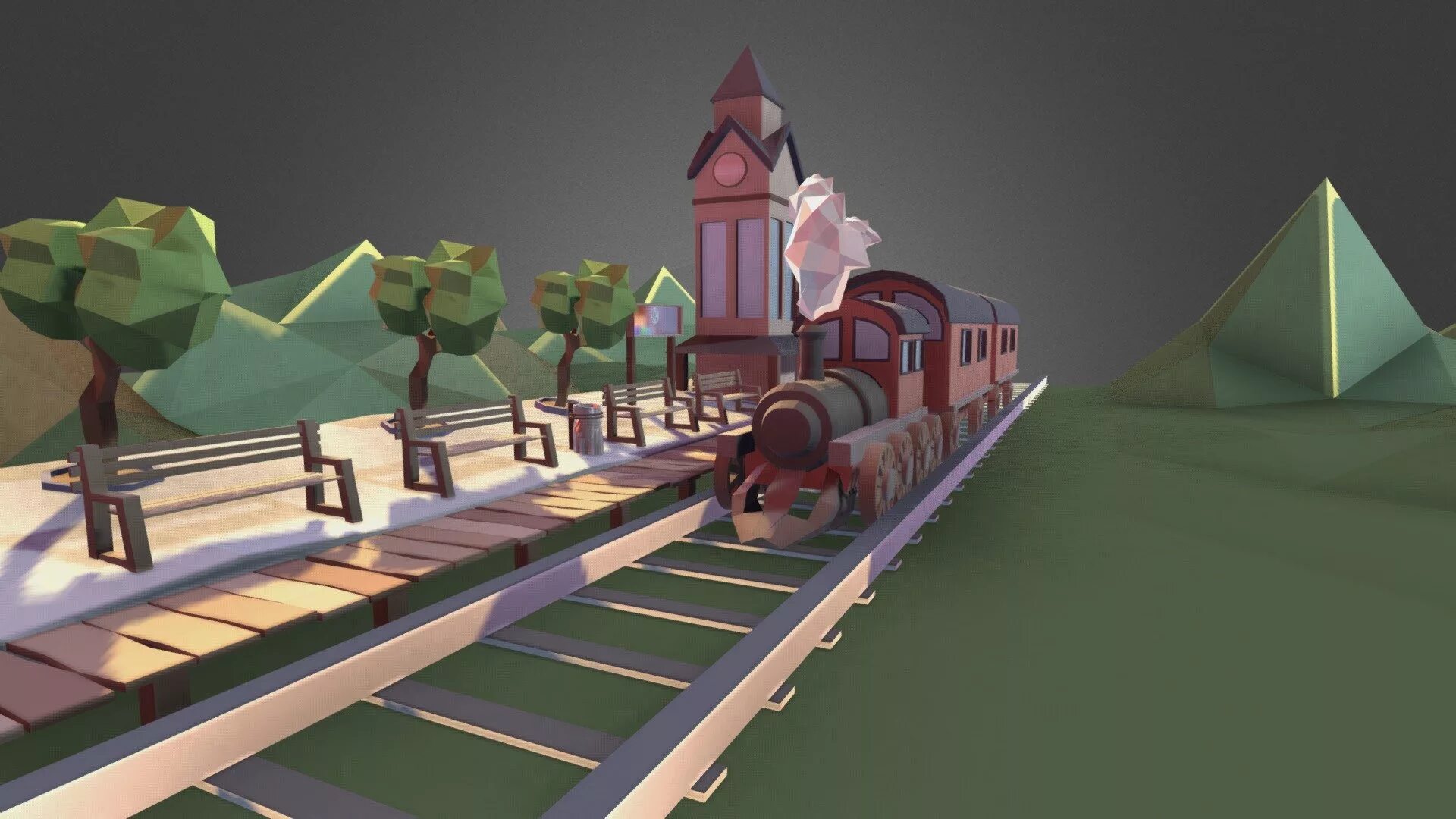 Станция поезда Low Poly. Train Station 3d воксели. Поезд 3д Лоу Поли. Low Poly в 3д блендере.