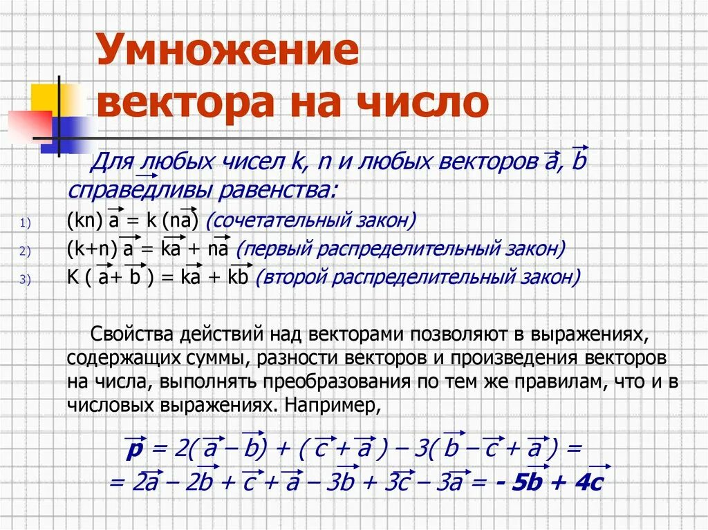 Законы умножения вектора на число. Произведение вектора на число формула. правило произведения вектора на число. умножение вектора на число. упножение вектор на число.