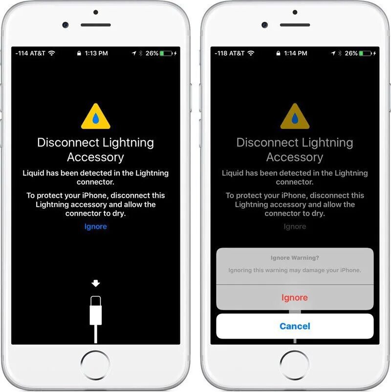 Предупреждения попадания влаги на айфон. Предупреждение айфон. Обнаружена вода в разъеме Lightning. Уведомление при зарядке айфон.