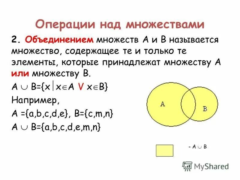 Любое множество состоит из. Объединение множеств. Операция объединения множеств. Операции над множествами объединение. Множество принадлежит множеству.