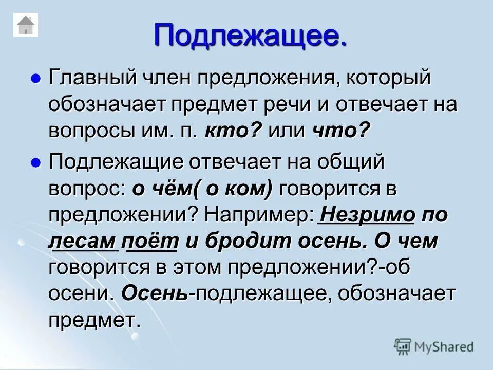 Подлежащее обозначает предметы