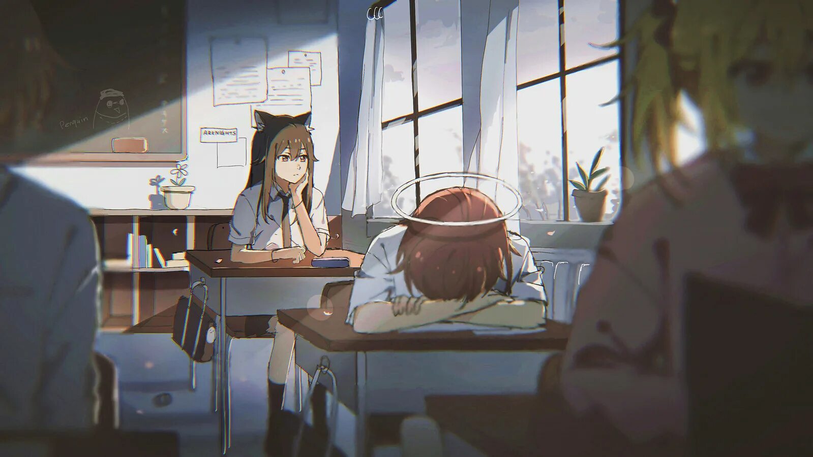 Половина пятого а мы сидим. Arknights Wallpaper pingvin Logistics. School Alone.