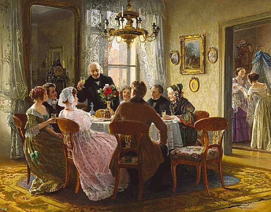 Званые на вечер гости. Художник Johann Hamza (Austrian, 1850-1927). Художник Johann Hamza. Дворянский обед Российская Империя 19 век. Дворянство 19 века в России.