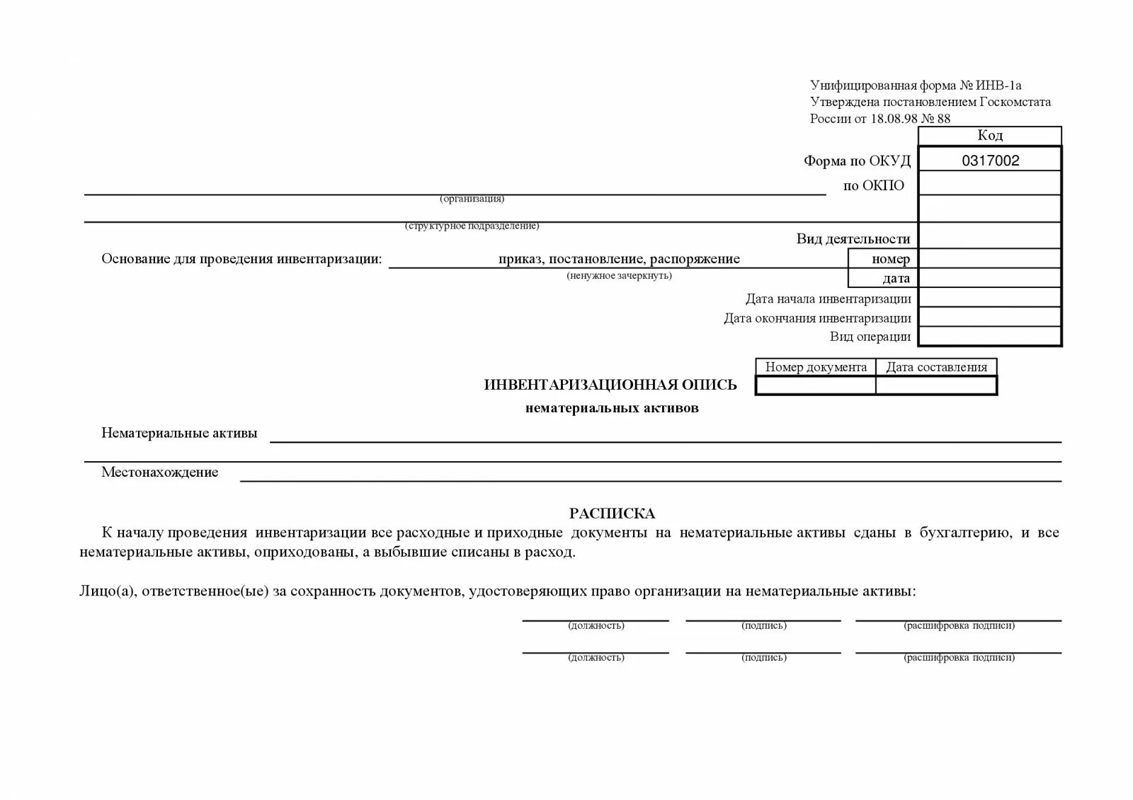 Приказ минфина об инвентаризации. Код по ОКУД инв 5. Инвентаризация НМА инв 1а. Инвентаризация НМА форма инв-1а. Инвентаризационная опись пример инв 1.