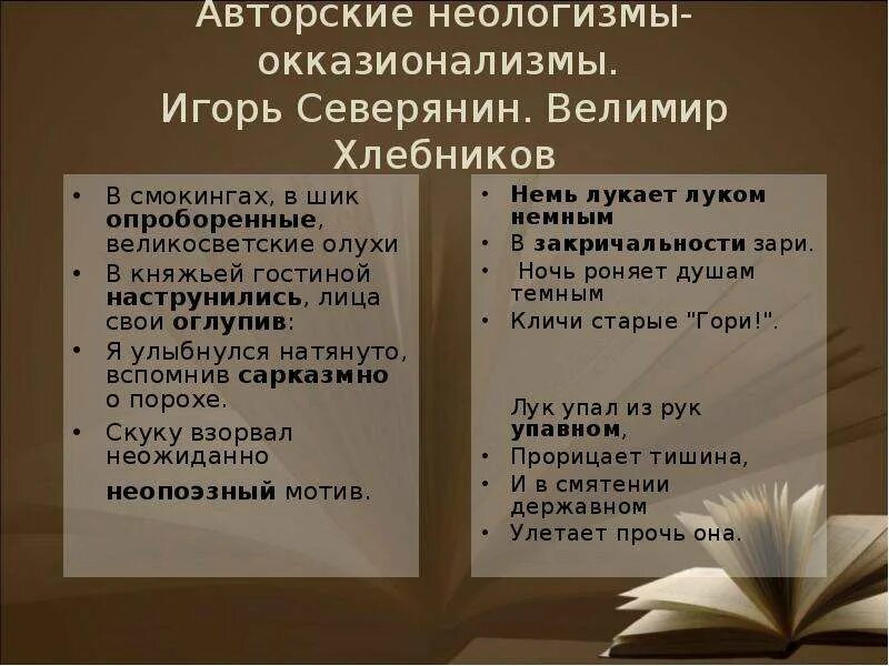 Авторские неологизмы. Индивидуально-авторские неологизмы. Авторские неологизмы Северянина. Неологизмы Игоря Северянина. Найдите в тексте стихотворения неологизмы