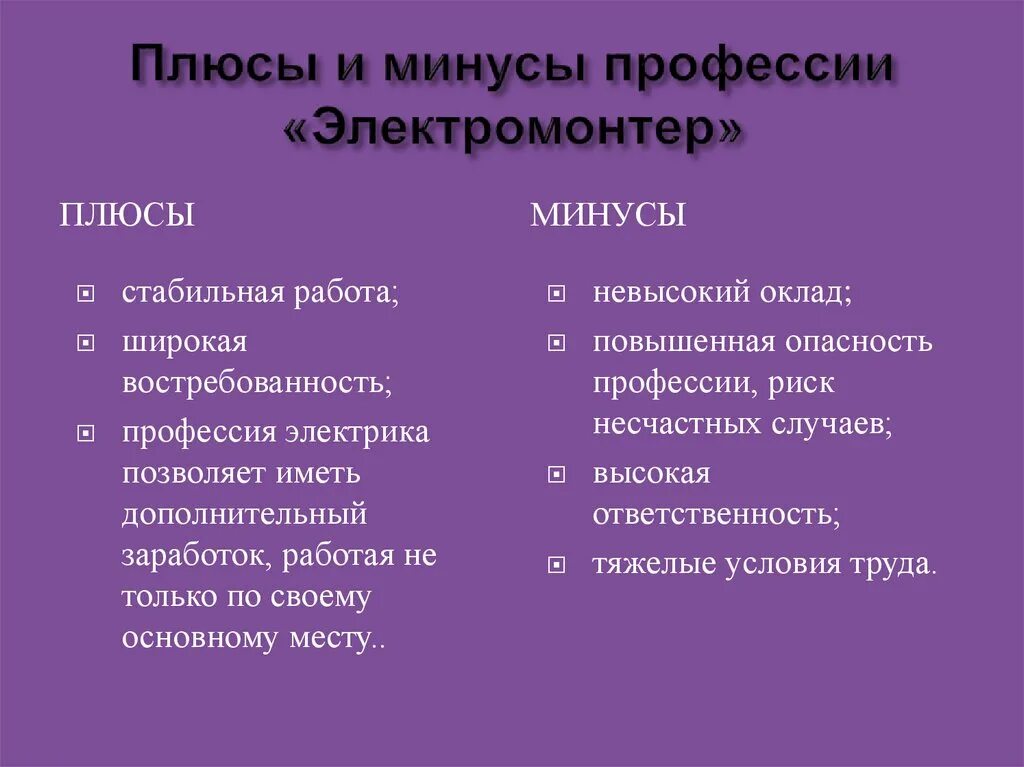 Плюсы и минусы профессии электрик. Плюсы и минусы работы электрика. Плюсы и минусы профессии электрика. Проыессииплюсы и минусы.