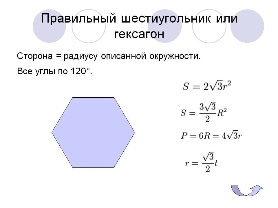 Шестиугольник в окружности формула