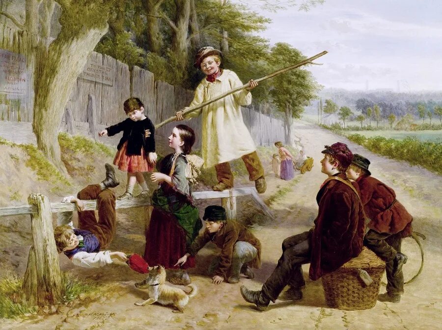 Древние развлечения. William Henry Knight (British, 1823-1863) «the young artist». Игра в Жмурки картина.