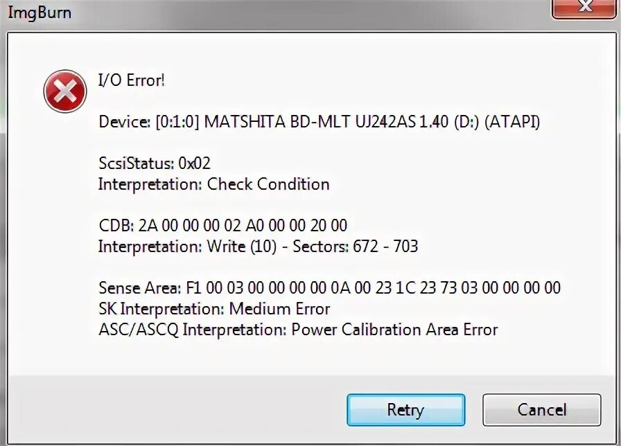 Коды аппаратных ошибок. Ошибка записи. imgburn write error. драйвер аппаратных ошибок специфичных для платформы. matshita bd mlt uj232as.