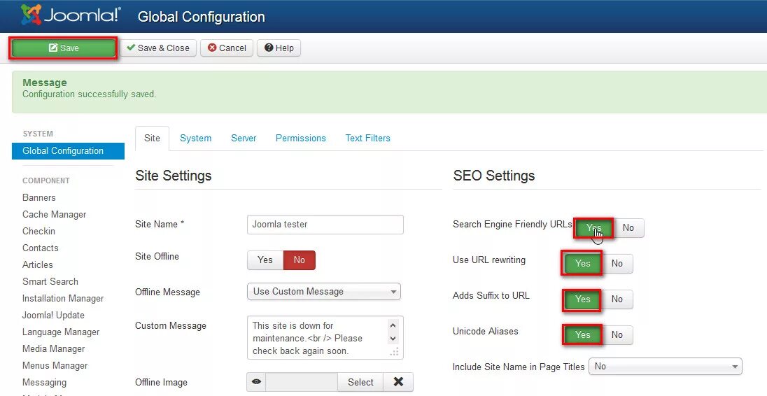 Nginx Control Panel. Nginx web Configurator. Visualize nginx config. Joomla add file from Manager. Message config