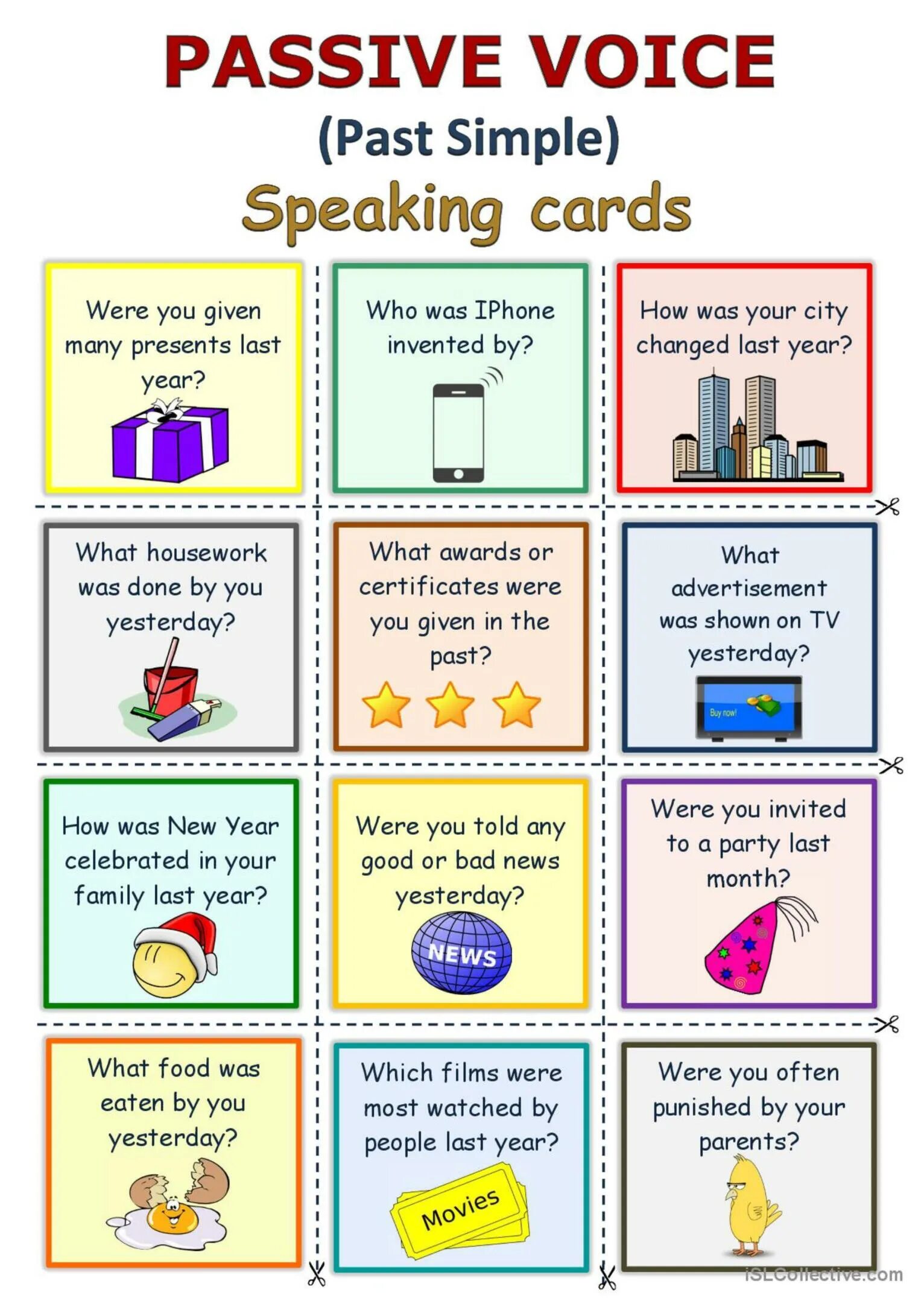 Past speaking activities. Страдательный залог speaking card. passive voice speaking cards. карточка passive voice. паст симпле пассиве speaking.