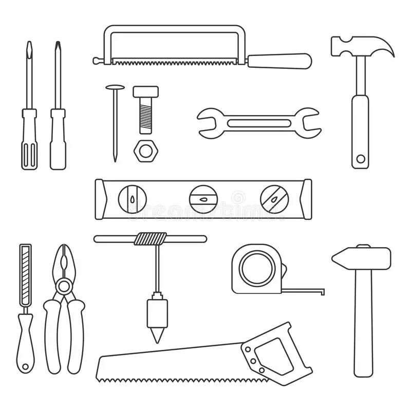 Инструмент ключ гаечный. Трафареты инструменты. Строительные инструменты для детей трафарет. Строительные инструменты рисунок. Контурные строительные инструменты.