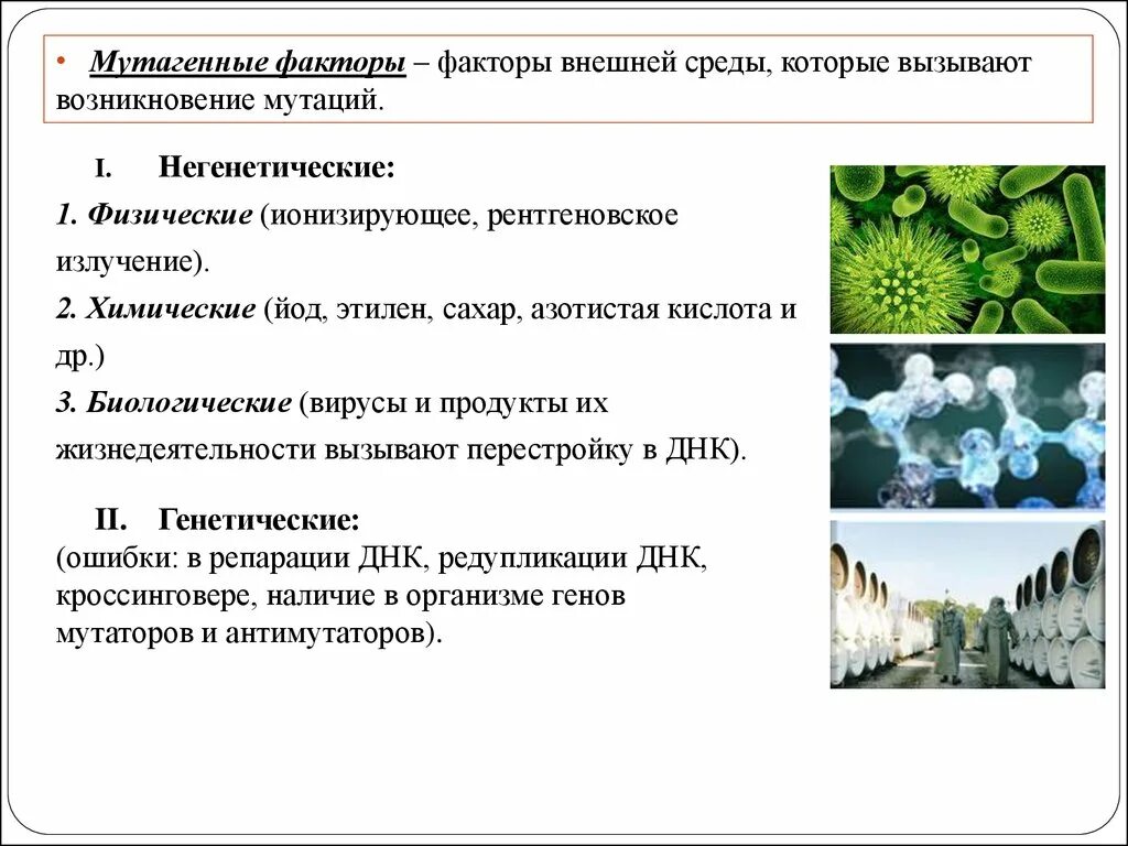 Факторы внешней среды вызывающие мутации