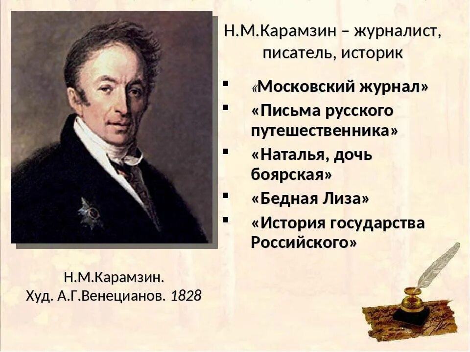 Последним уроком была история историк вошел. Н М Карамзин 1766 1826 гг. Н М Карамзин род деятельности.