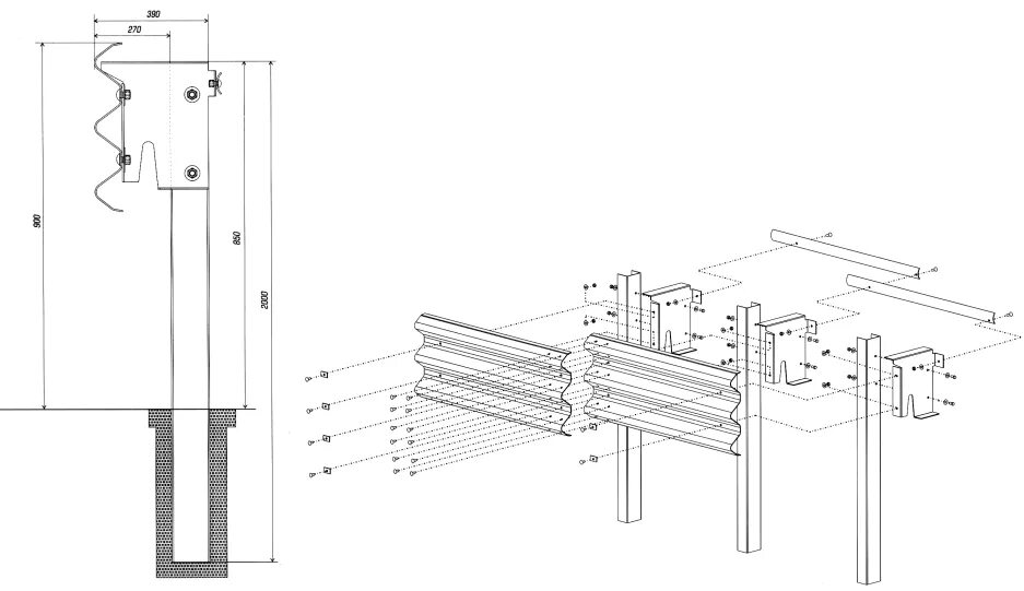 Отбойник высота. Мостовое барьерное ограждение 11мо чертеж. Комплект металлоконструкций барьерного ограждения 11дд-1,1д/1,5-500. Дорожное ограждение 11до-2-190 КДЖ у2. Барьерное ограждение дорожное 11до стойка чертеж.