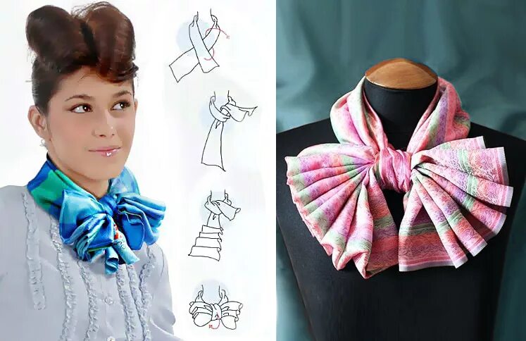 Способы завязывания шарфов. Платок на шею. Как красиво завязать платок на шее. Способы завязывания платков на шее.
