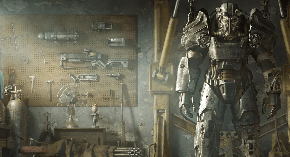 Fallout main theme. Фоллаут 4. fallout 4 загрузочные экраны. фоллаут 4 гараж. фоллаут 4 заставка.