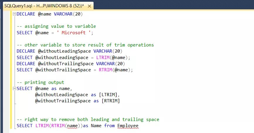 Trim Trailing SQL. Trim MSSQL. SQL функция Trim. Комментарии в SQL.