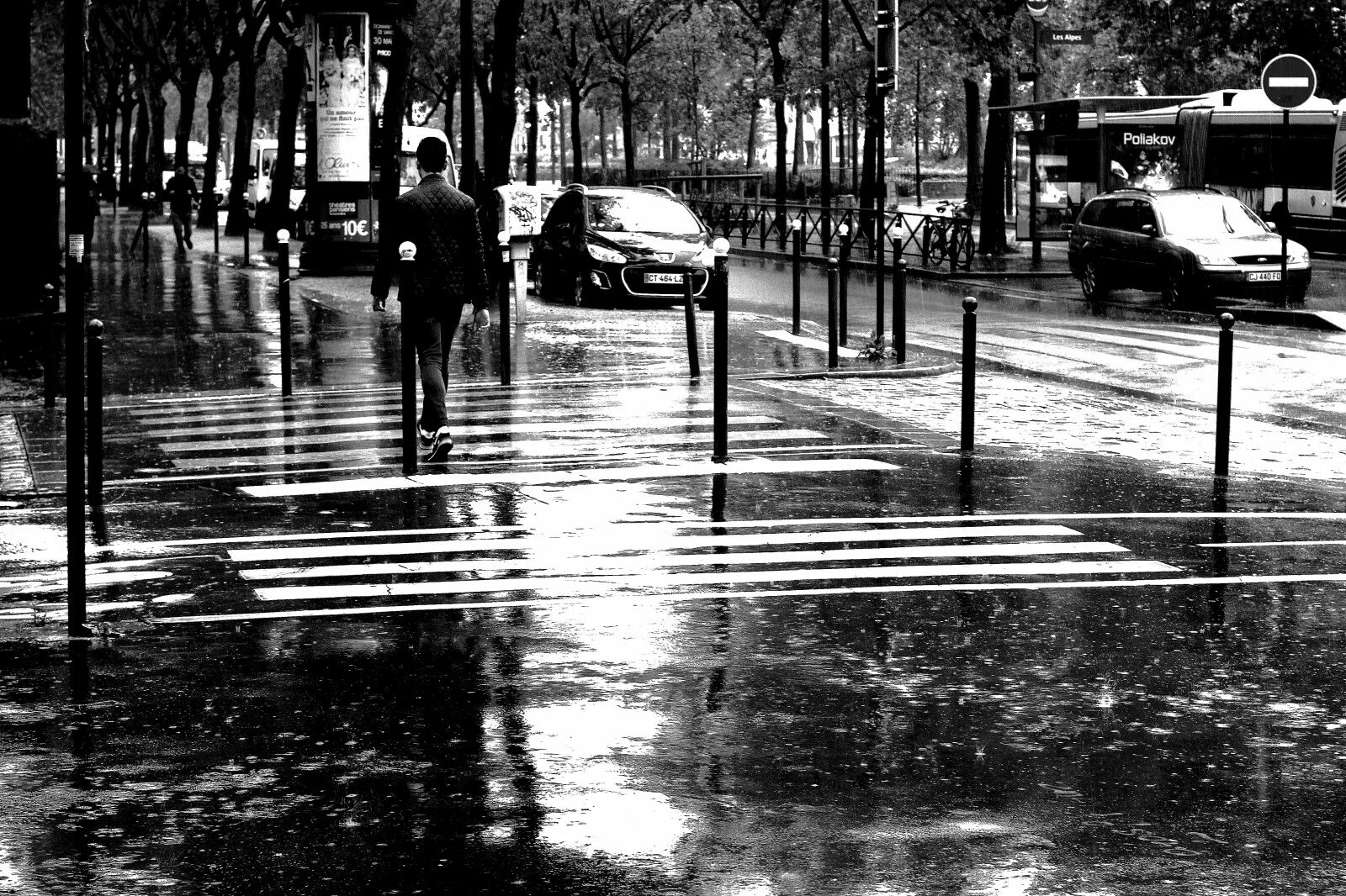 Дождь в дорогу примета. Дождливый пешеходный переход. Пешеходный переход дождь. Дорога дождь черно белая. Осенний дождливый город фото.