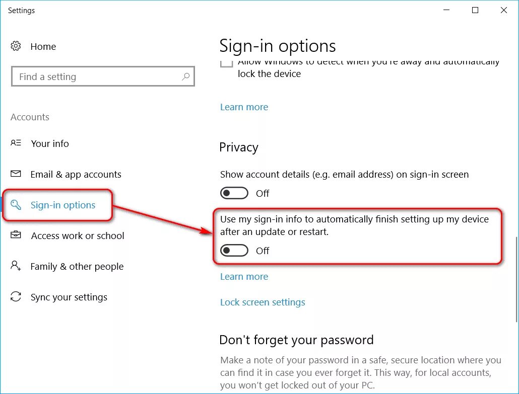 Setting up your device for work. Password and login on the Screen on PC. Sign in options your device Lock at 2 hour on win 10. Update your device