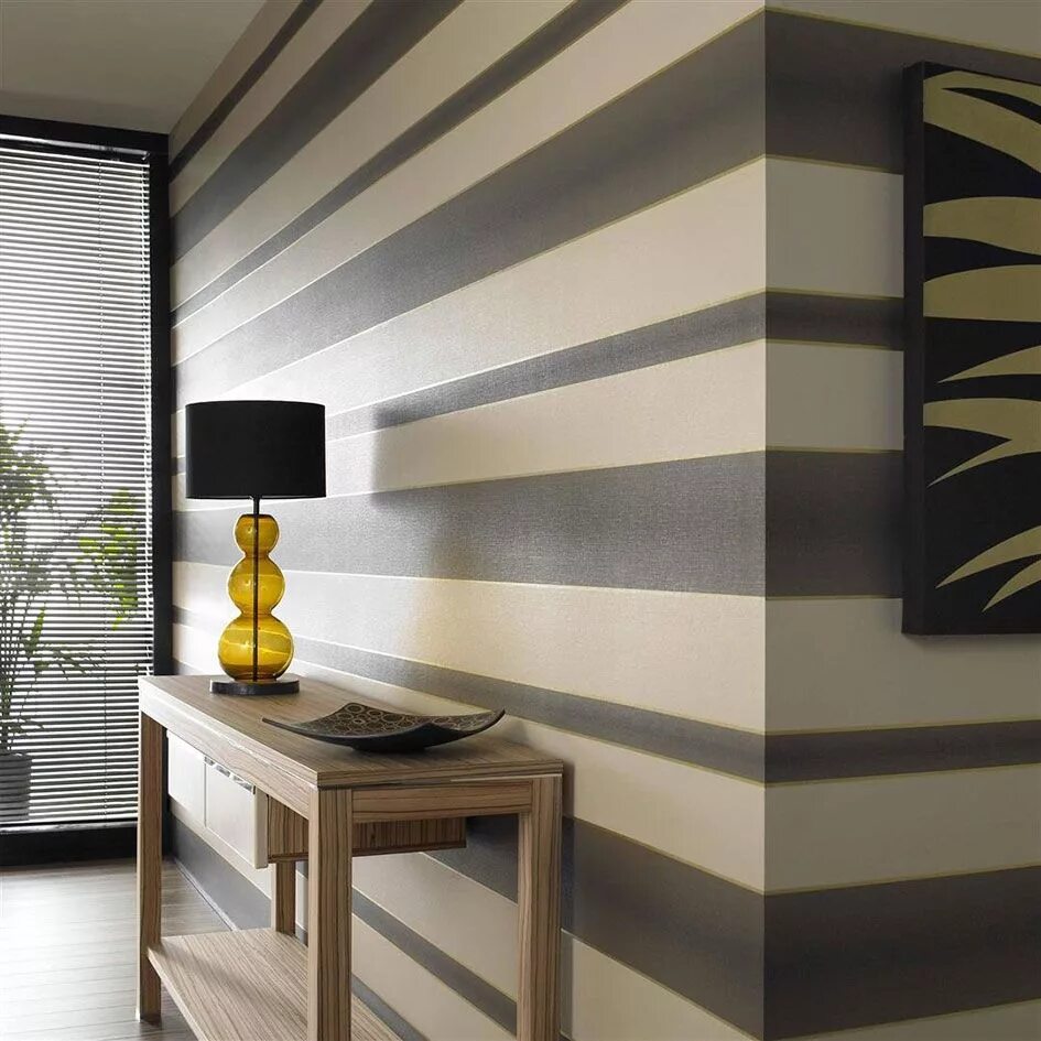 Gold Striped Feature Wall - Albion Gould Painting stripes on walls, Wall design,