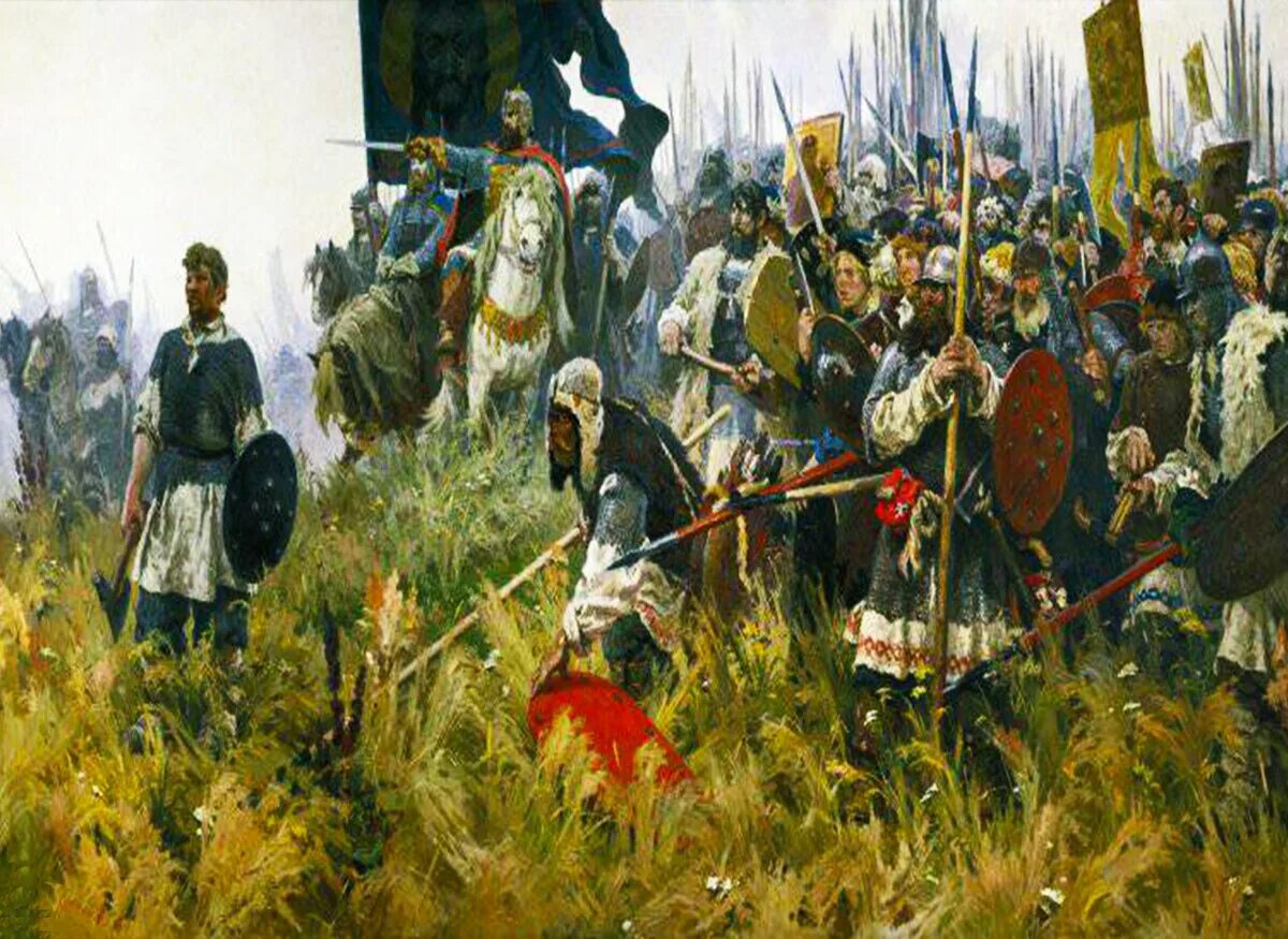 1380 Куликовская битва. Куликовская битва картина Бубнова. Бубнов утро на Куликовом поле.