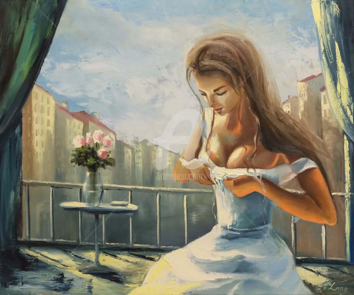 The girl painting. Картина девушка. Нарисованные картины девушек. Девушка на балконе живопись. Девушка на балконе арт.