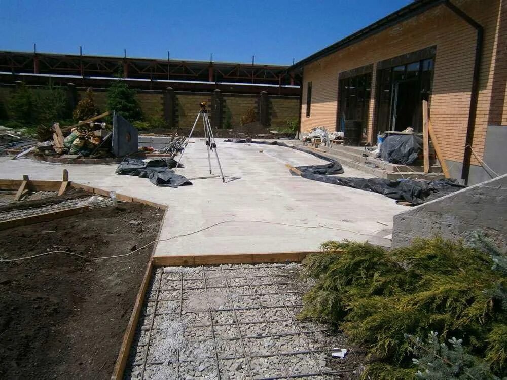 Бетонирование двора частного. Экопласт бетонные дорожки. Бетонирование двора в частном доме. Бетонирование площадки перед домом. Бетонная площадка парковка.