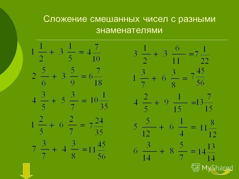 Сложение смешанных дробей с разными знаменателями фото Shkola-2.ru