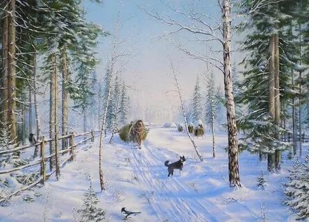 Картина зима в лесу