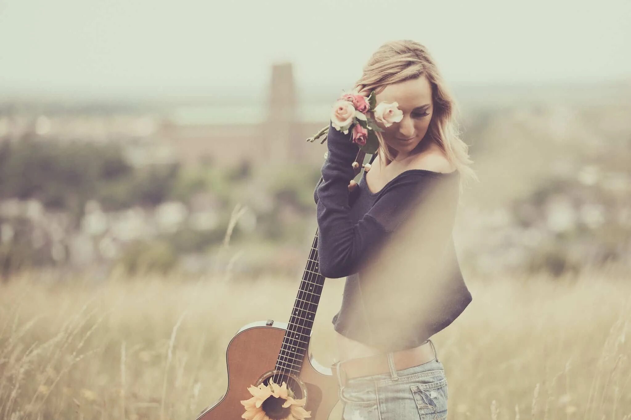 Girl with Guitar. Acoustic Guitar Steve Stevens. Музыка чудная для блога.