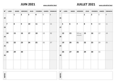 Calendrier Semaine 2021 Juin Juillet Aout  Planning Creer Un Planning.
