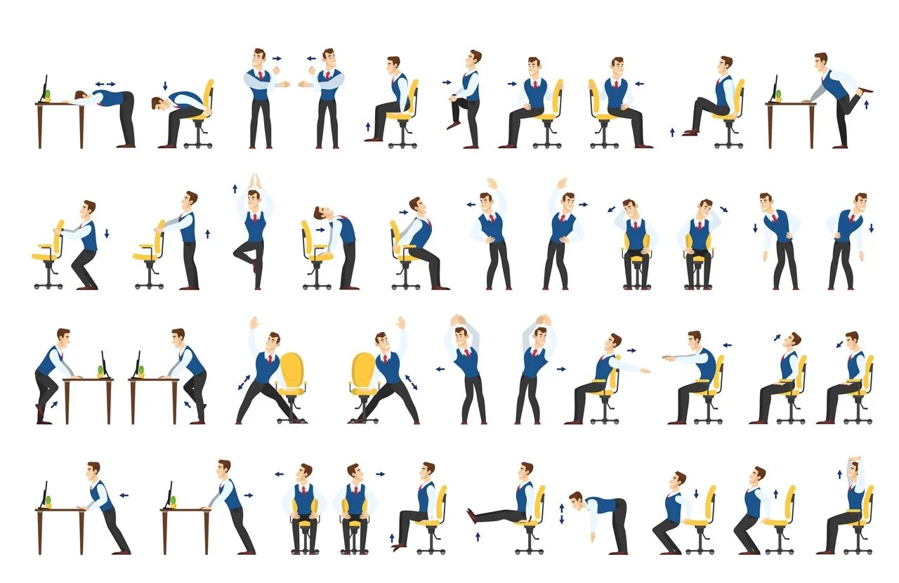 Упражнения для работников офиса. Разминка за столом в офисе. Упражнения во время работы. Гимнастика для офисных работников. Производственная гимнастика.