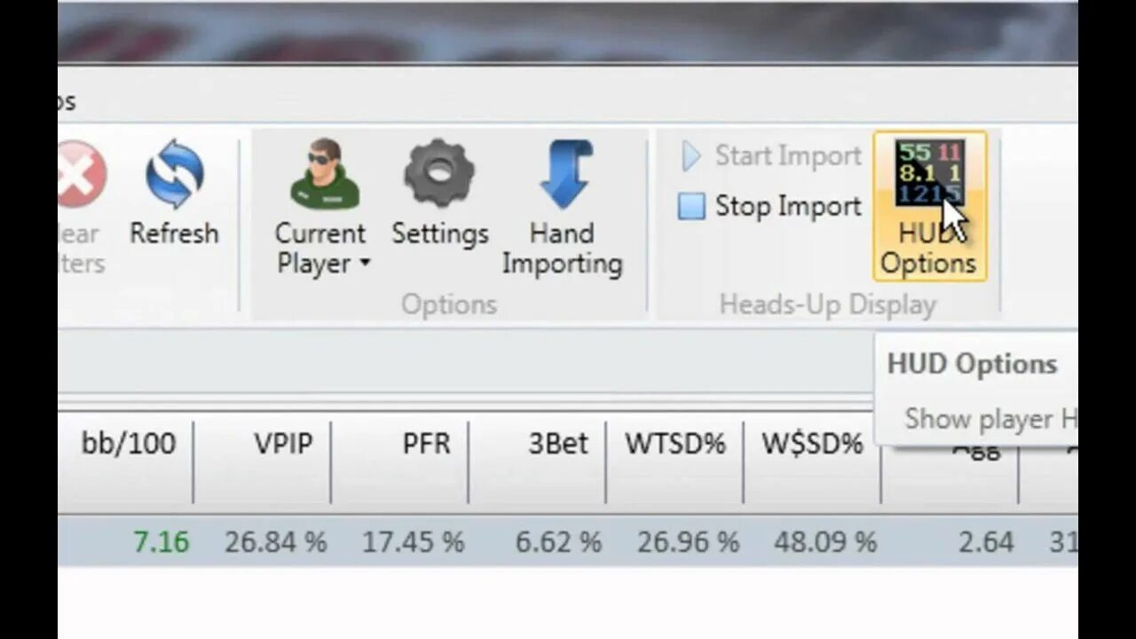 Import player. Попап Покер. Настройка худ с 100. Stop Import.