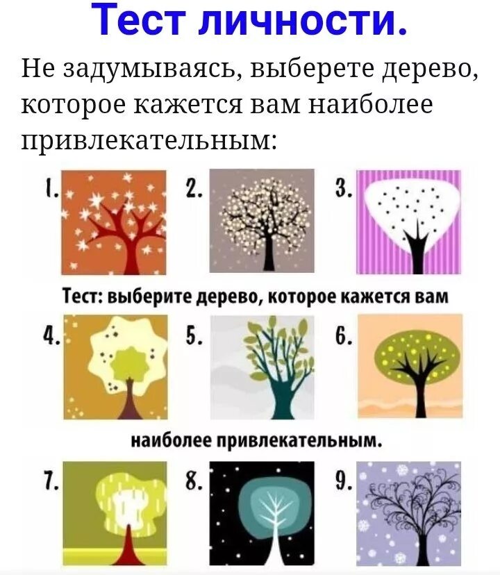 Из предложенных изображений. Интересные тесты в картинках. Психологические тесты на личность. Тест личности деревья. Психологические тесты в виде рисунков.