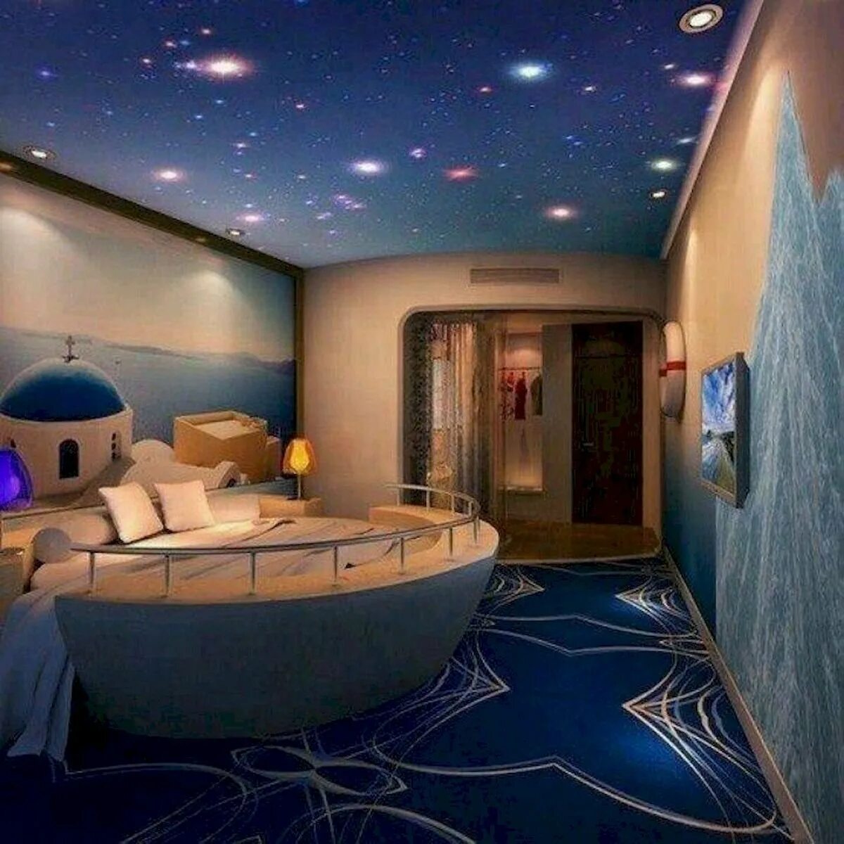 Вб для комнаты. Интерьер в космическом стиле. Комната в стиле космос. Спальня в космическом стиле. Комната в космичесеом Мтиде.