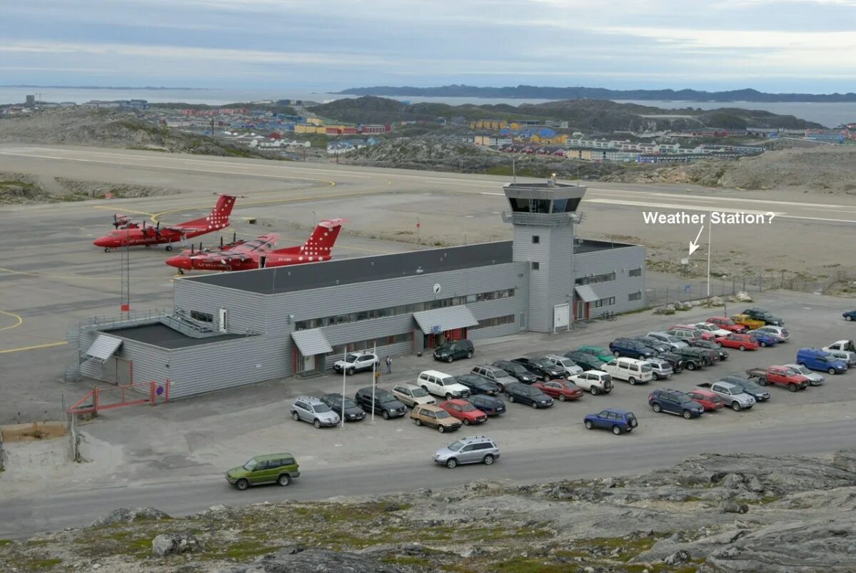 Air Greenland aircraft arrives at Nuuk Airport July 30 2014 Nuuk, Greenland, Eas